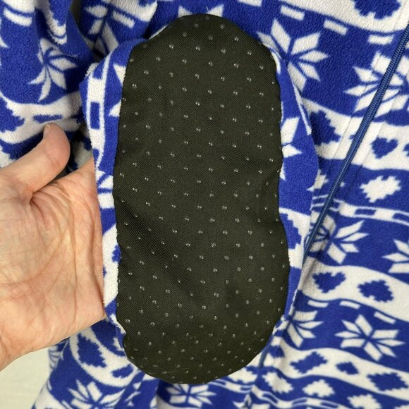 g21 Womens Large Blue Fair Isle Fleece Footed One Piece Pajama Zip Front Gripper - Picture 12 of 15